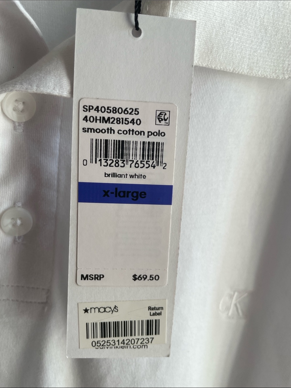 Calvin Klein Men's White Polo Shirt - Short Sleeve Classic - Picture 2 of 5